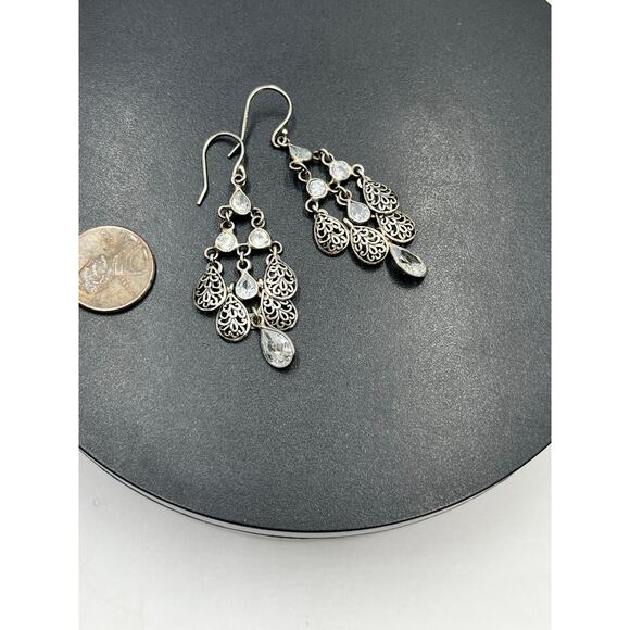 Silpada Vintage W2795 Sterling Silver 925 Cascading Chandelier CZ Earrings - Picture 6 of 8